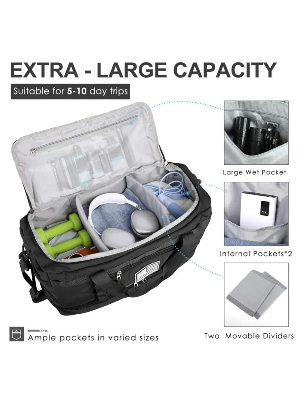 X-Large Canvas Tactical Duffle Bag with Shoe Compartment & Toiletry Bag,